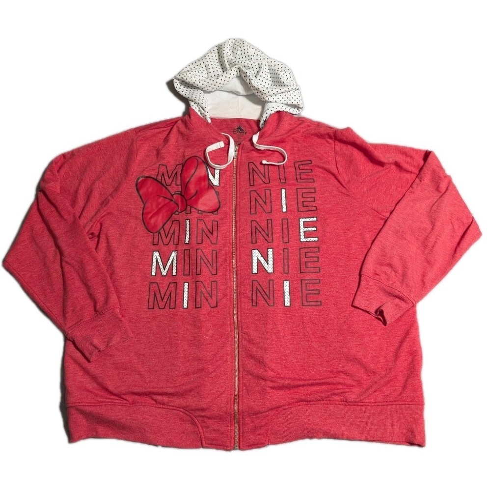 Disney Minnie Mouse Hoodie Womens 3X Red Polka Dot Double Zip Jacket